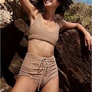 New! Set! Free People‎ Resin Obsidian cream surf High-Waist Bikini, size S